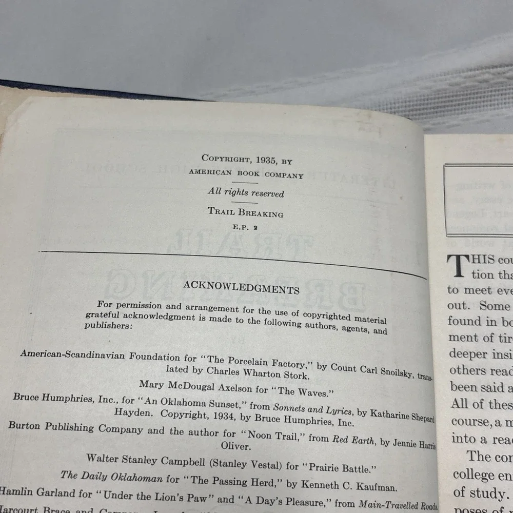 American Literature: Literature for the High School Bennett 1935 Trail Breaking